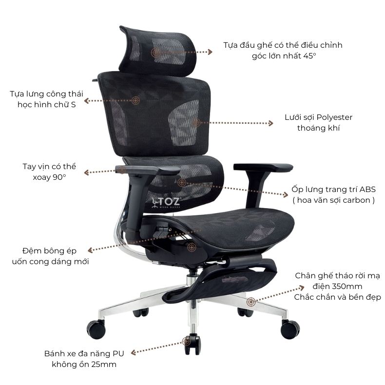 Ghế công thái học Ergonomic Yaris A2288 13 27