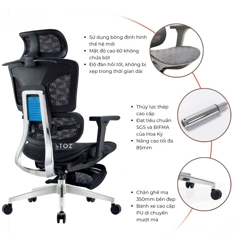Ghế công thái học Ergonomic Yaris A2288 16 29